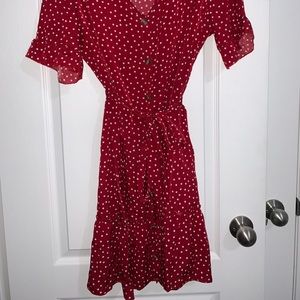SHEIN polka dot belted frill dress